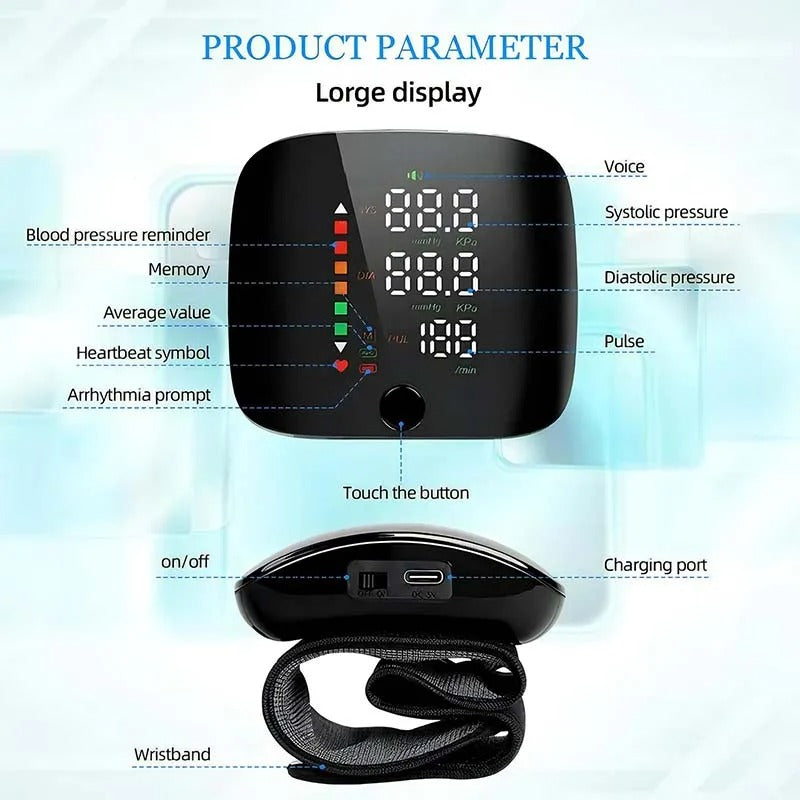 Oak & Coral | Smart Wrist Blood Pressure Monitor – Electronic Portable Sphygmomanometer with Voice Alerts