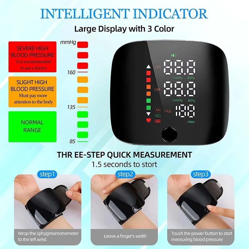 Oak & Coral | Smart Wrist Blood Pressure Monitor – Electronic Portable Sphygmomanometer with Voice Alerts