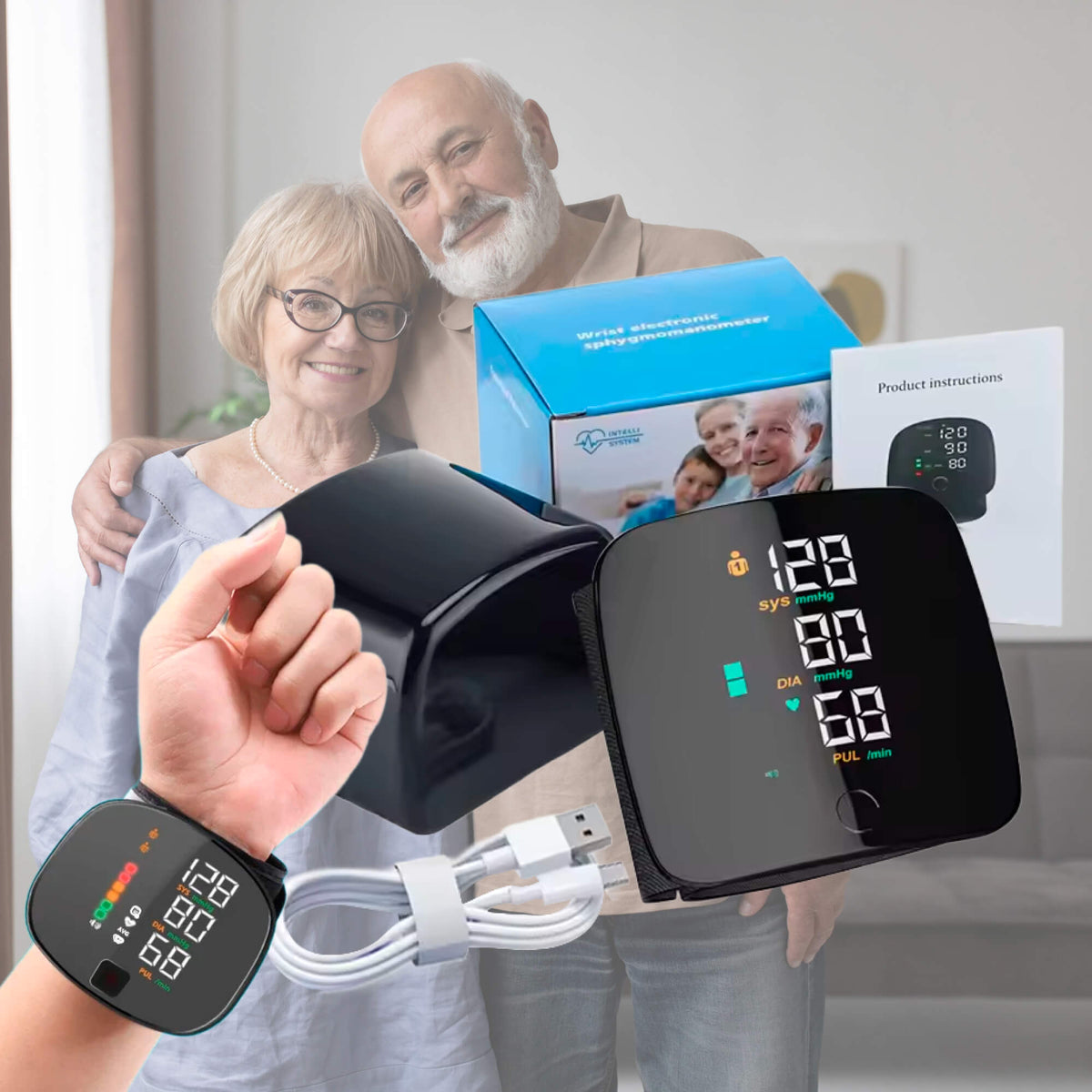 Oak & Coral | Smart Wrist Blood Pressure Monitor – Electronic Portable Sphygmomanometer with Voice Alerts