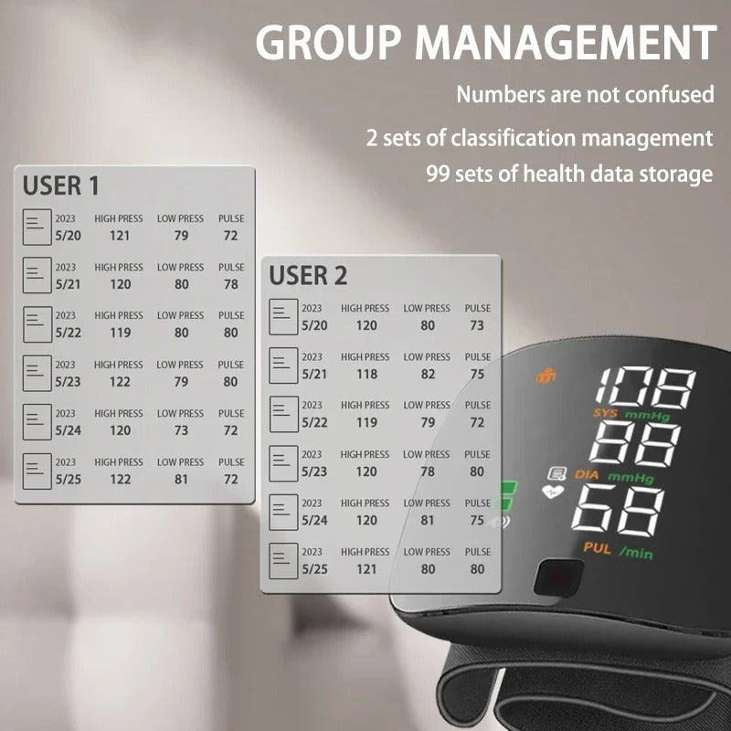 Oak & Coral | Smart Wrist Blood Pressure Monitor – Electronic Portable Sphygmomanometer with Voice Alerts