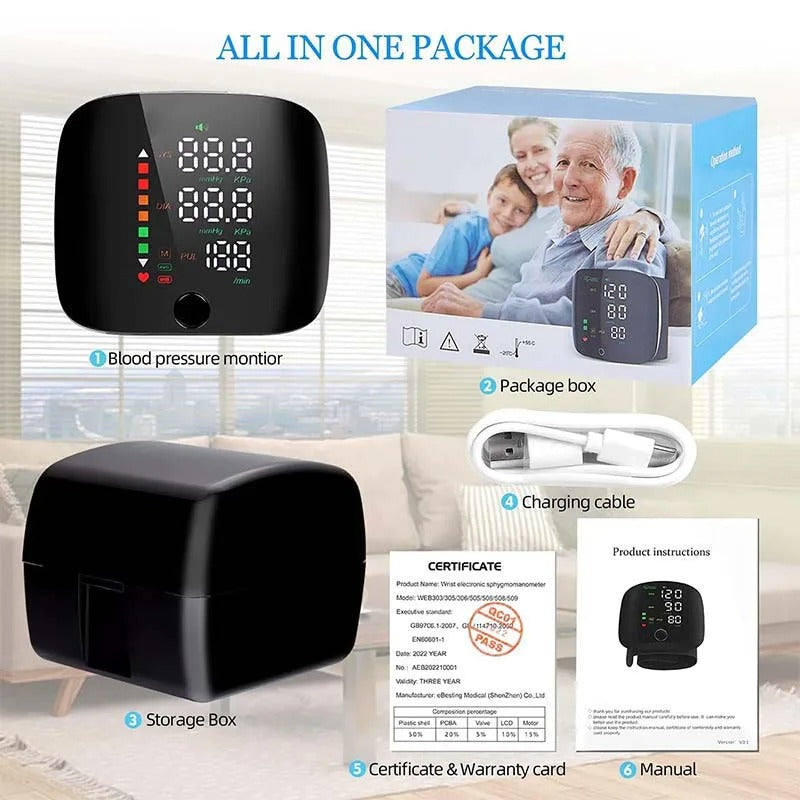 Oak & Coral | Smart Wrist Blood Pressure Monitor – Electronic Portable Sphygmomanometer with Voice Alerts