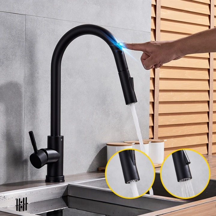 Oak & Coral | SmartTouch | Kitchen Faucet with Touch Sensor and Pull-Out Spray Head – Brushed Nickel