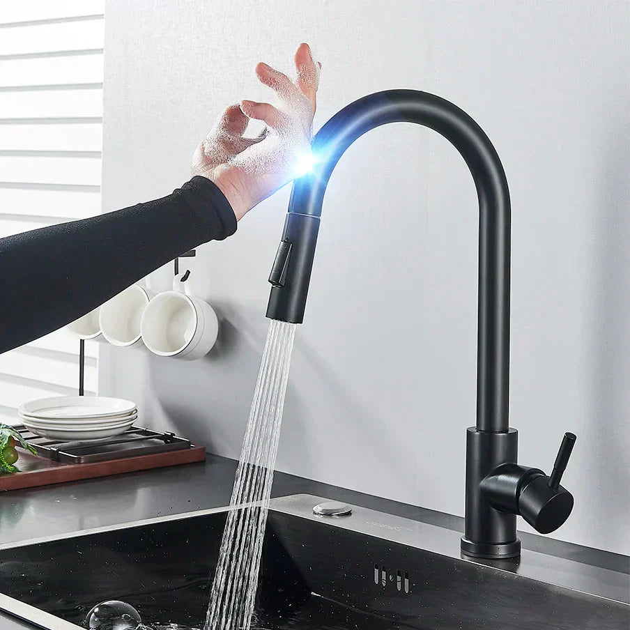 Oak & Coral | SmartTouch | Kitchen Faucet with Touch Sensor and Pull-Out Spray Head – Brushed Nickel