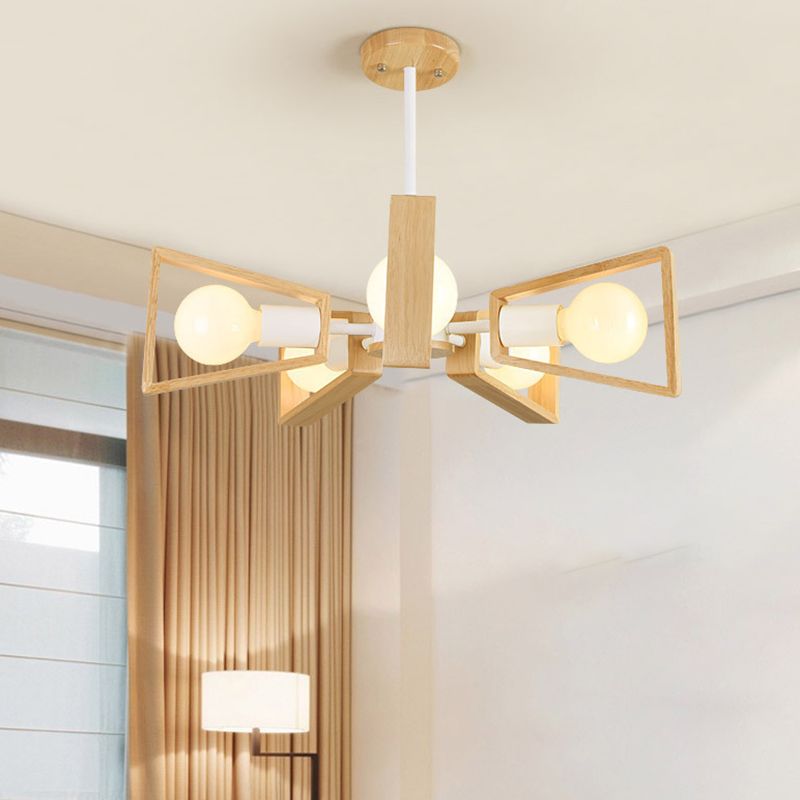 Oak & Coral | Sputnik Chandelier Made of Wood | Modern Geometric Design