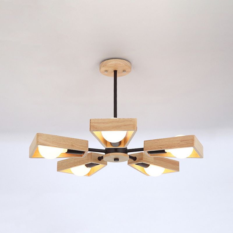Oak & Coral | Sputnik Chandelier Made of Wood | Modern Geometric Design
