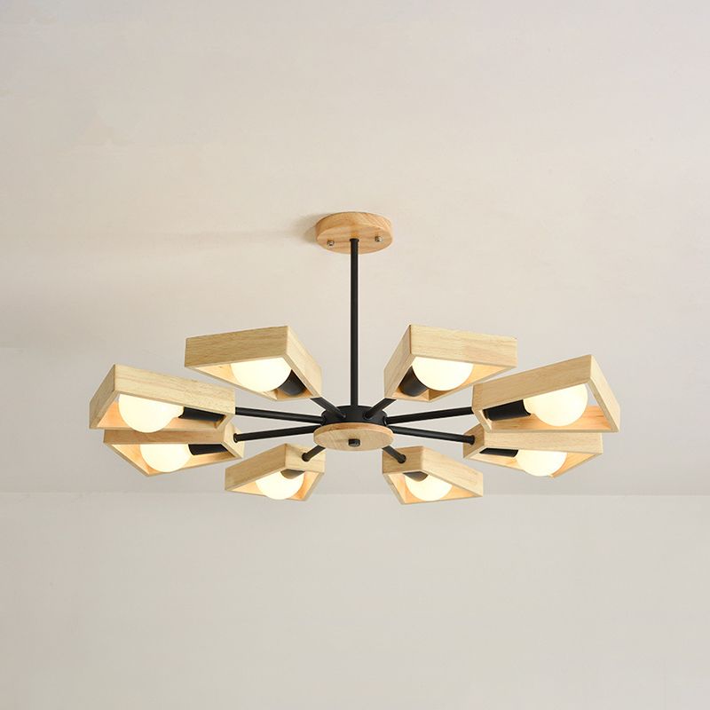 Oak & Coral | Sputnik Chandelier Made of Wood | Modern Geometric Design