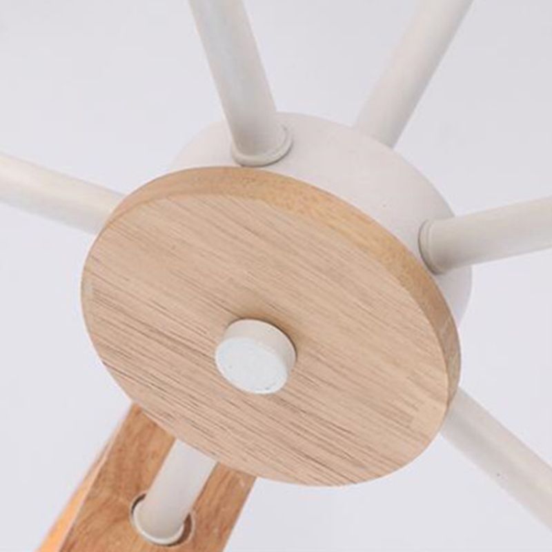 Oak & Coral | Sputnik Chandelier Made of Wood | Modern Geometric Design