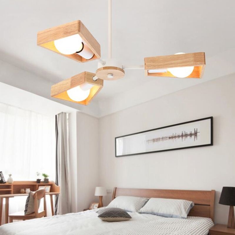 Oak & Coral | Sputnik Chandelier Made of Wood | Modern Geometric Design