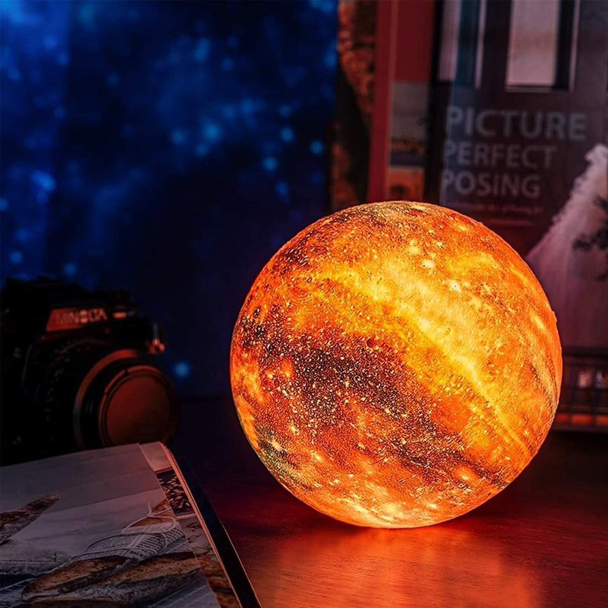 Oak & Coral | Star Pattern Night Light | Touch Control, Rechargeable