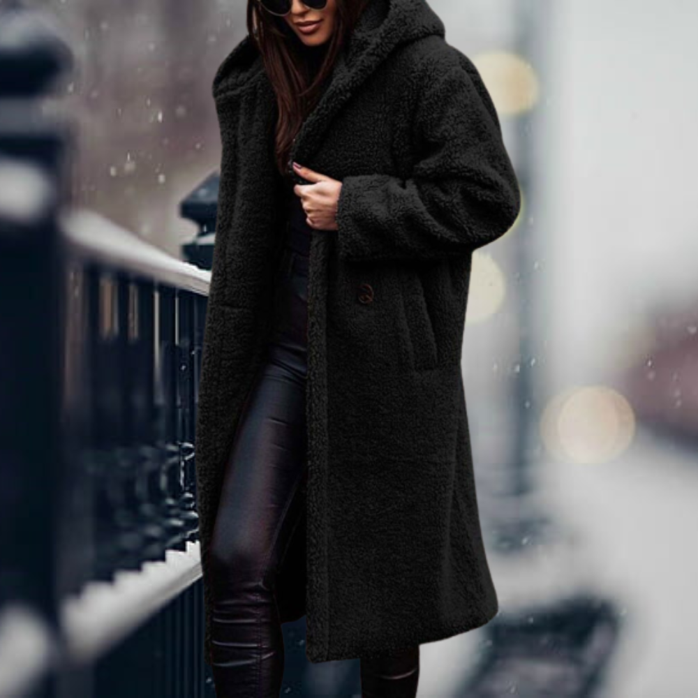 Oak & Coral - The Coziest Elegance Faux Fur Hooded Jacket