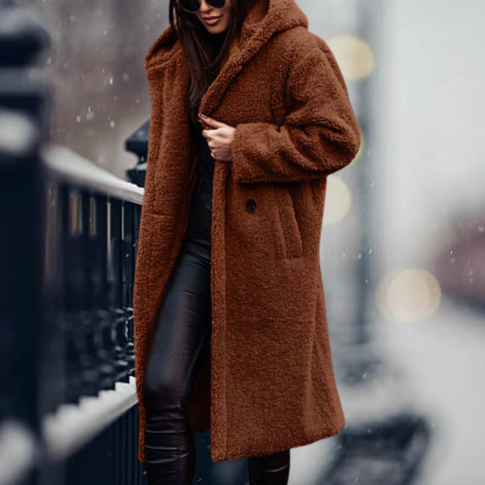 Oak & Coral - The Coziest Elegance Faux Fur Hooded Jacket