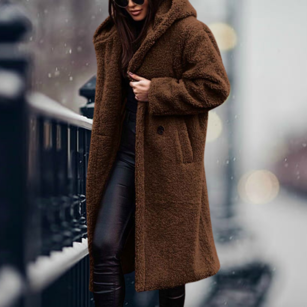 Oak & Coral - The Coziest Elegance Faux Fur Hooded Jacket
