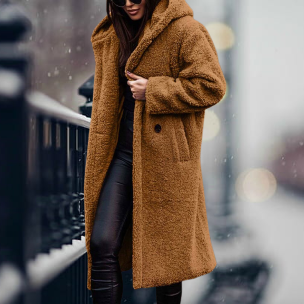 Oak & Coral - The Coziest Elegance Faux Fur Hooded Jacket