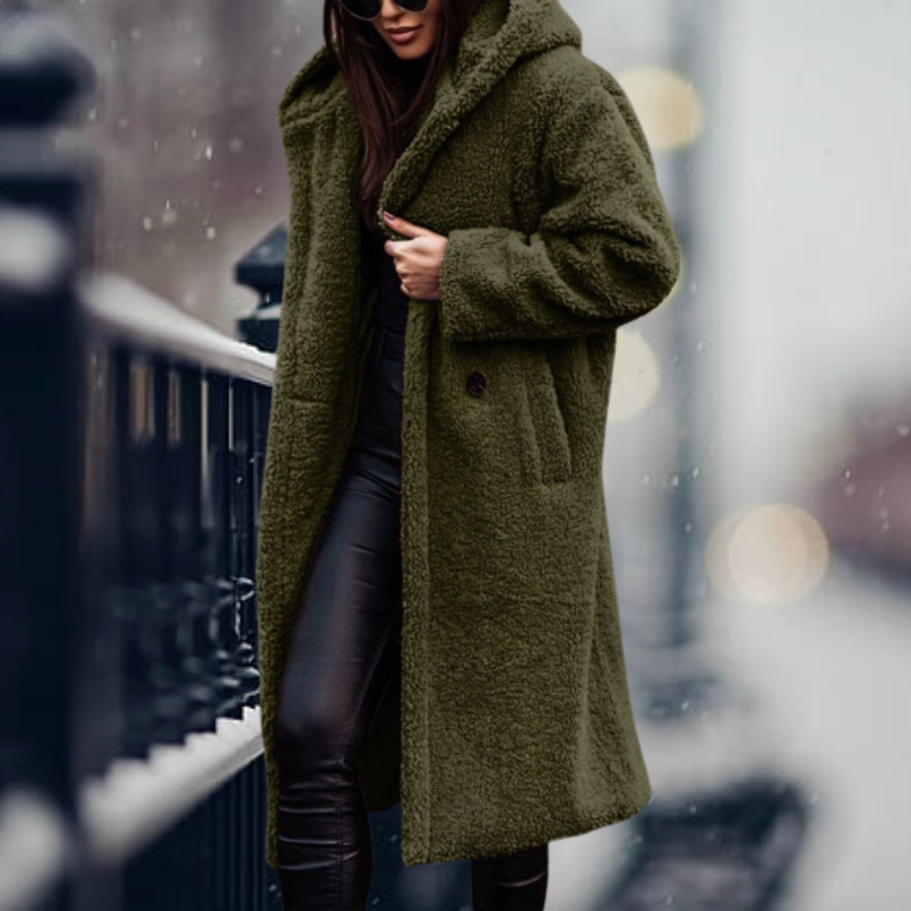 Oak & Coral - The Coziest Elegance Faux Fur Hooded Jacket