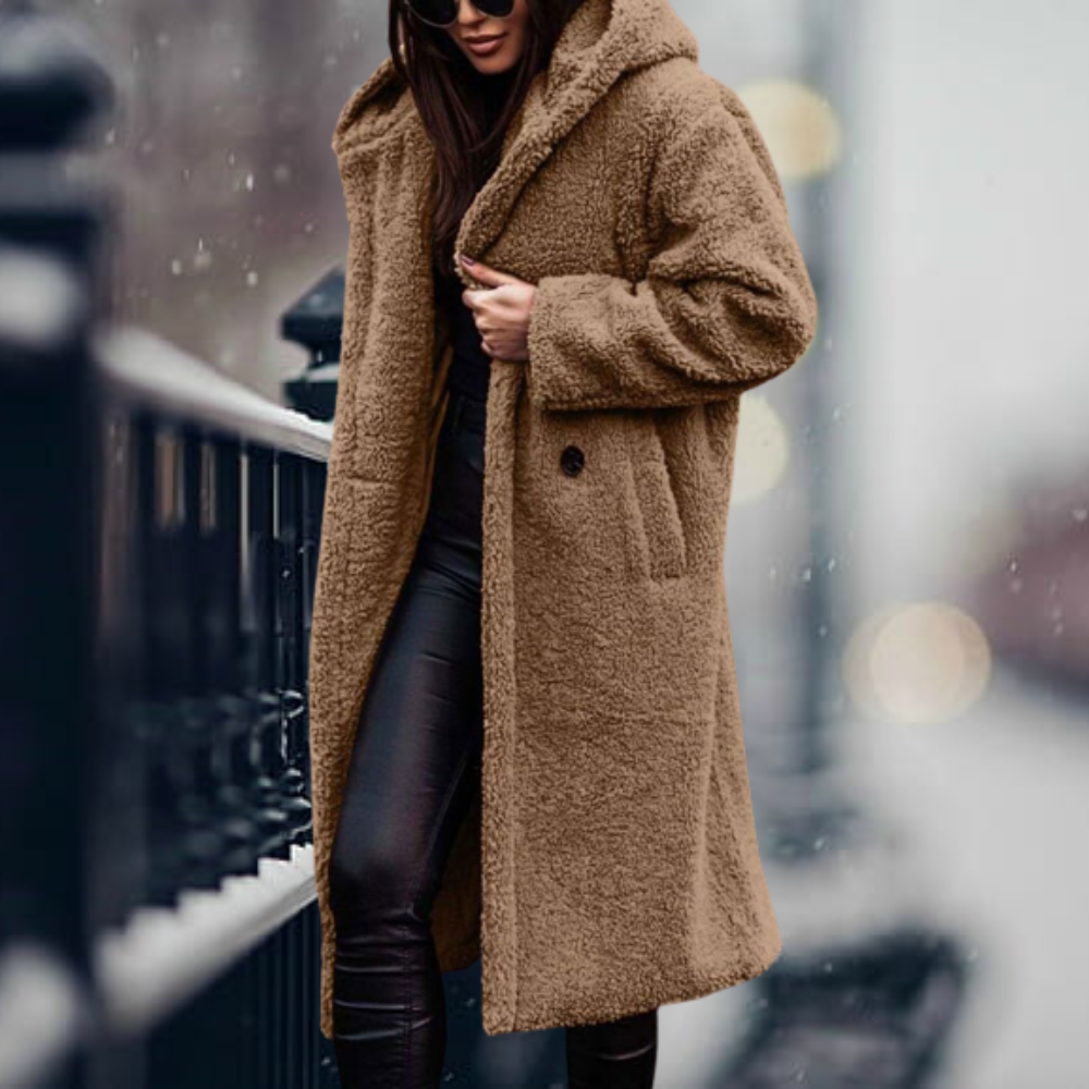 Oak & Coral - The Coziest Elegance Faux Fur Hooded Jacket