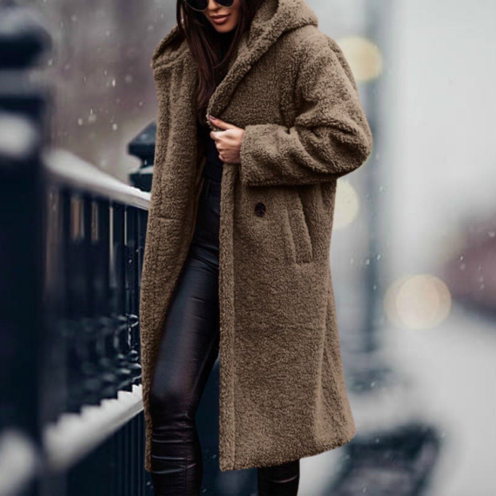 Oak & Coral - The Coziest Elegance Faux Fur Hooded Jacket