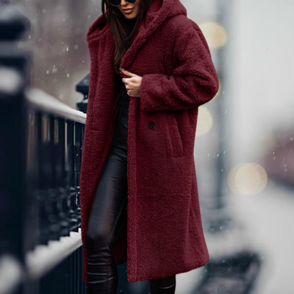 Oak & Coral - The Coziest Elegance Faux Fur Hooded Jacket