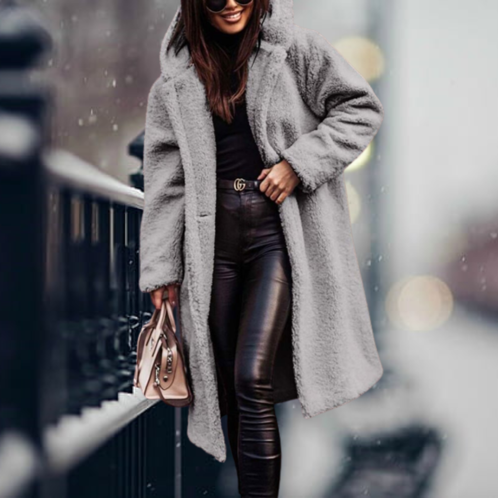 Oak & Coral - The Coziest Elegance Faux Fur Hooded Jacket