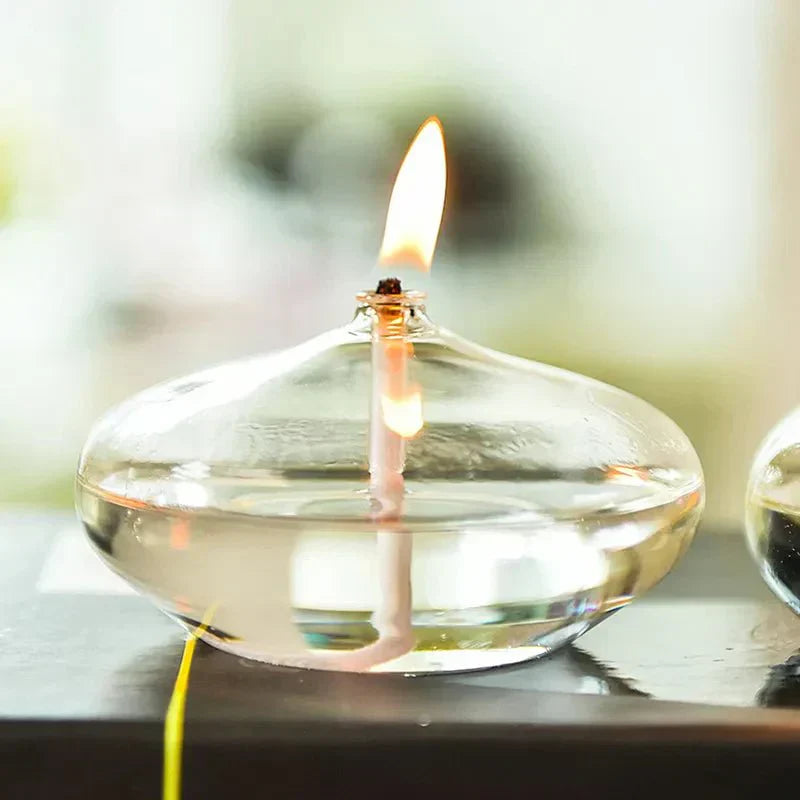 Oak & Coral | Transparent Glass Oil Lamp as Candle Holder
