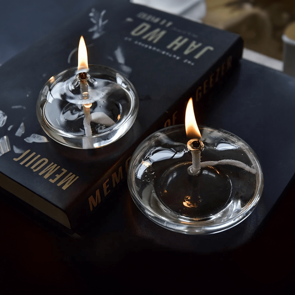 Oak & Coral | Transparent Glass Oil Lamp as Candle Holder