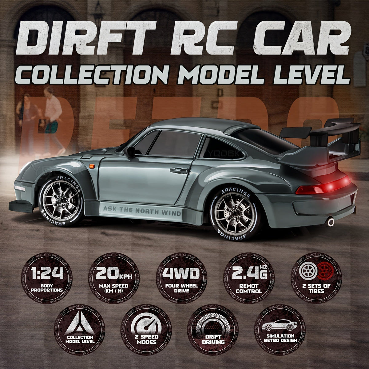 Oak & Coral | Ultimate 1:24 RC Drift Car with LED Wheels – Rechargeable 4WD Racing Toy
