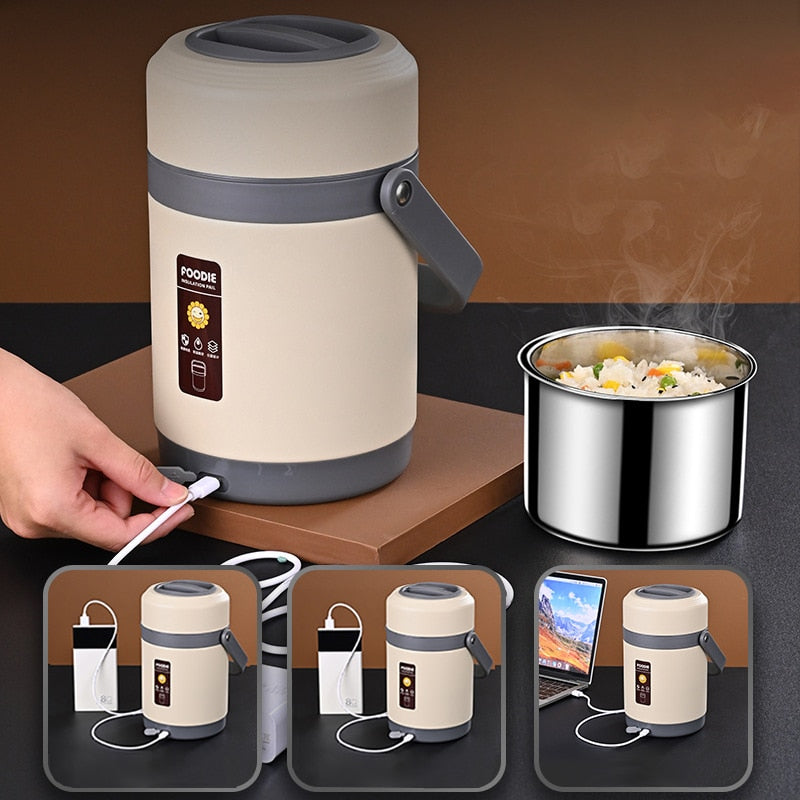 Oak & Coral | USB Heated Lunch Box | 304 Stainless Steel, Portable Food Warmer