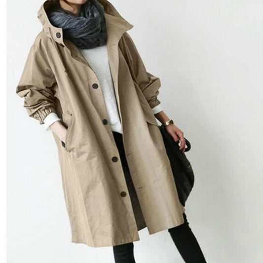 Oak & Coral | Waterproof and windproof trench coat for women with hood