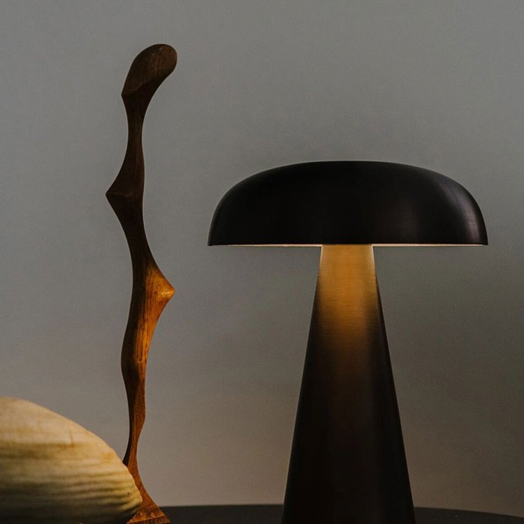 Oak & Coral | Wireless Table Lamp | Rechargeable Mushroom Design