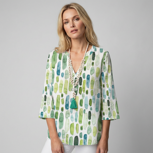 Oak & Coral | Women's 3/4 Sleeve V-Neck Tunic - Abstract Print