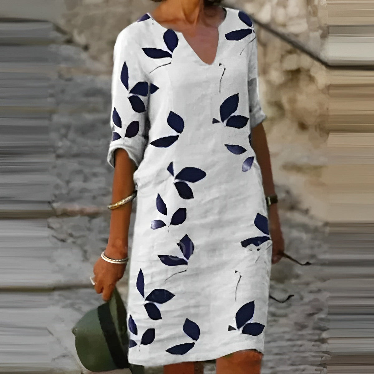 Oak & Coral | Women's A-line Midi Dress with Leaf Print