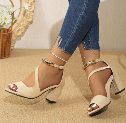 Oak & Coral | Women's Block Heel Sandals with Ankle Strap