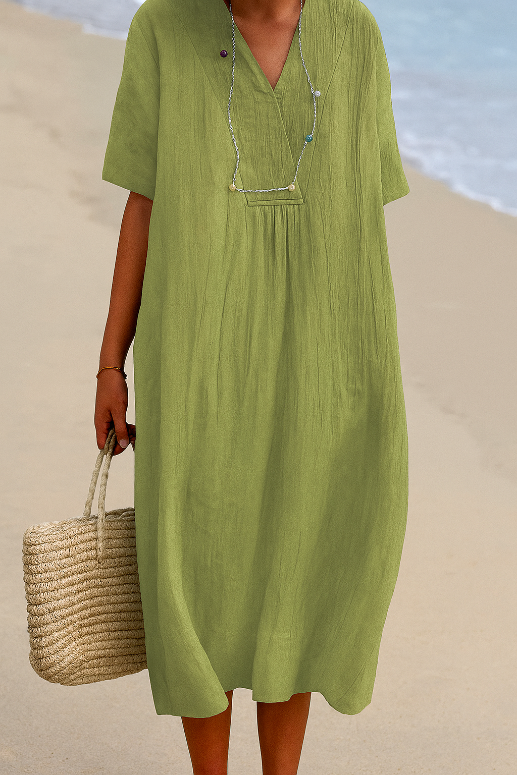 Oak & Coral | Women's Casual Midi Dress with V-Neck