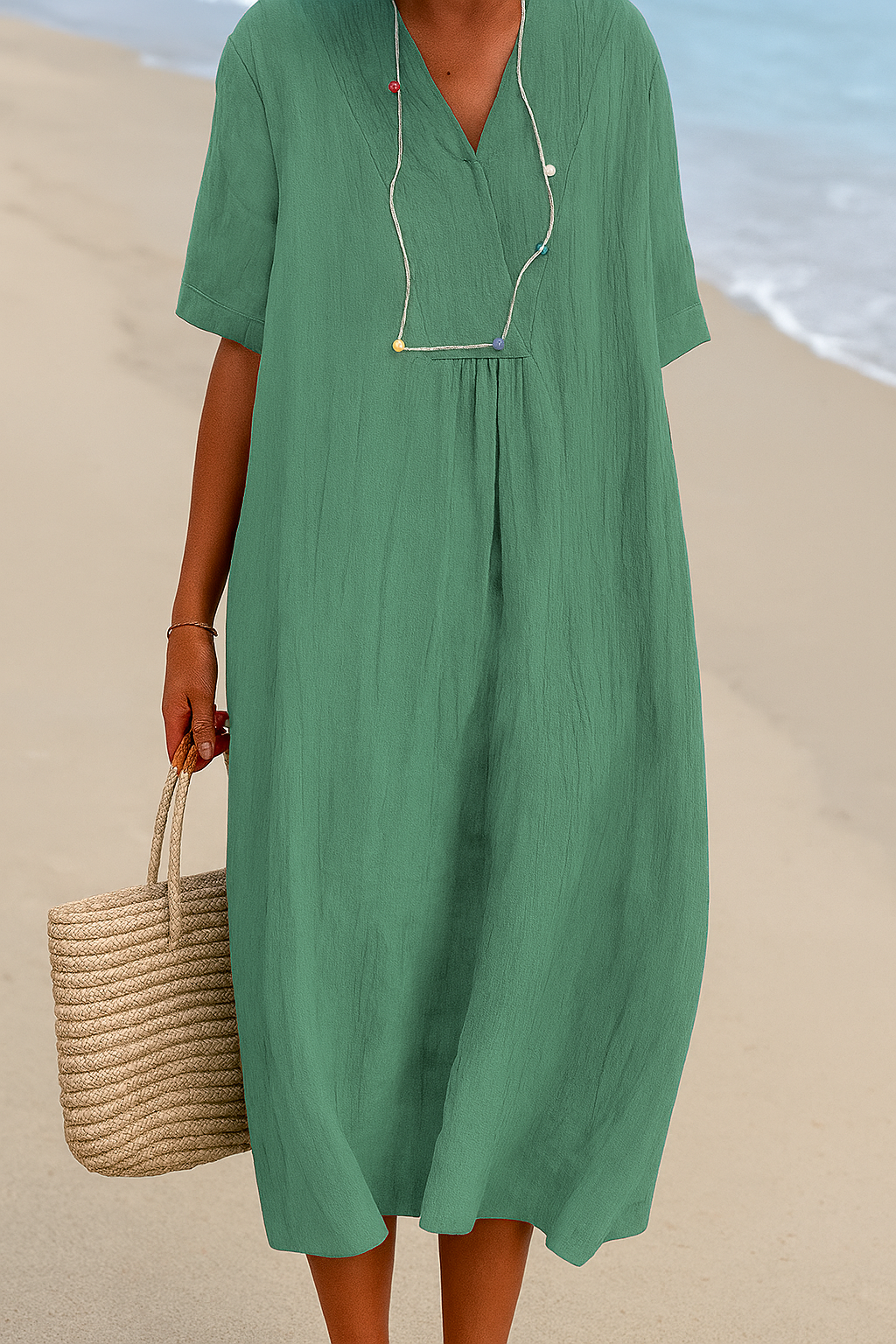 Oak & Coral | Women's Casual Midi Dress with V-Neck