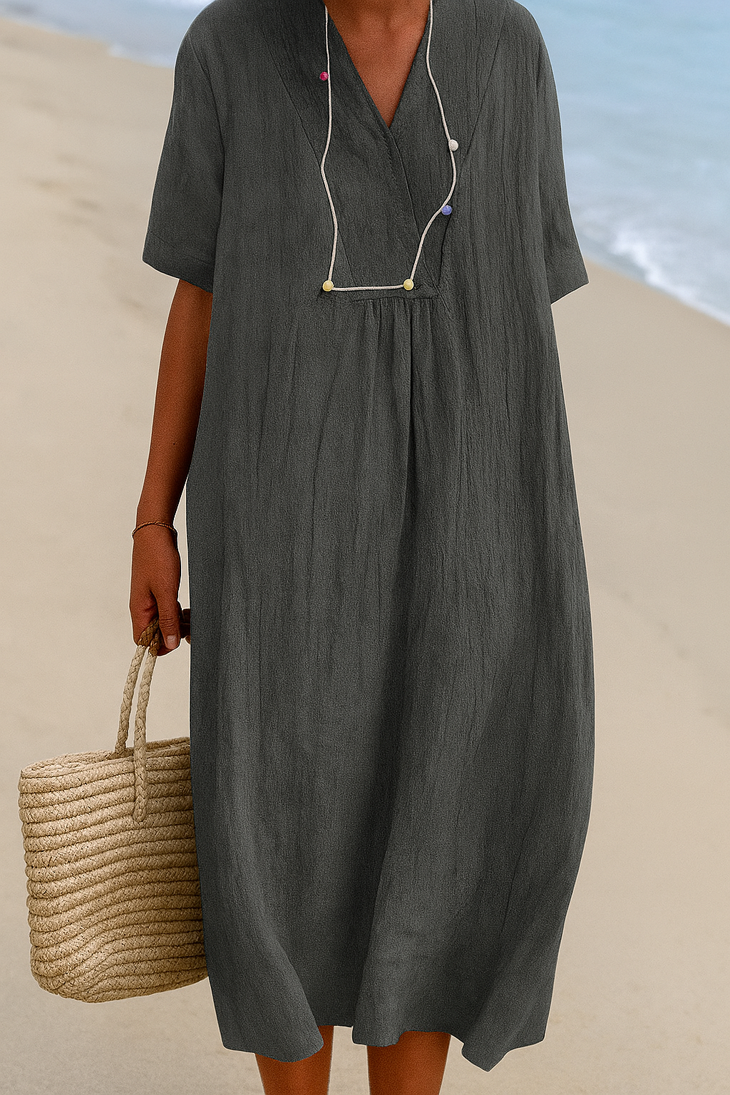 Oak & Coral | Women's Casual Midi Dress with V-Neck