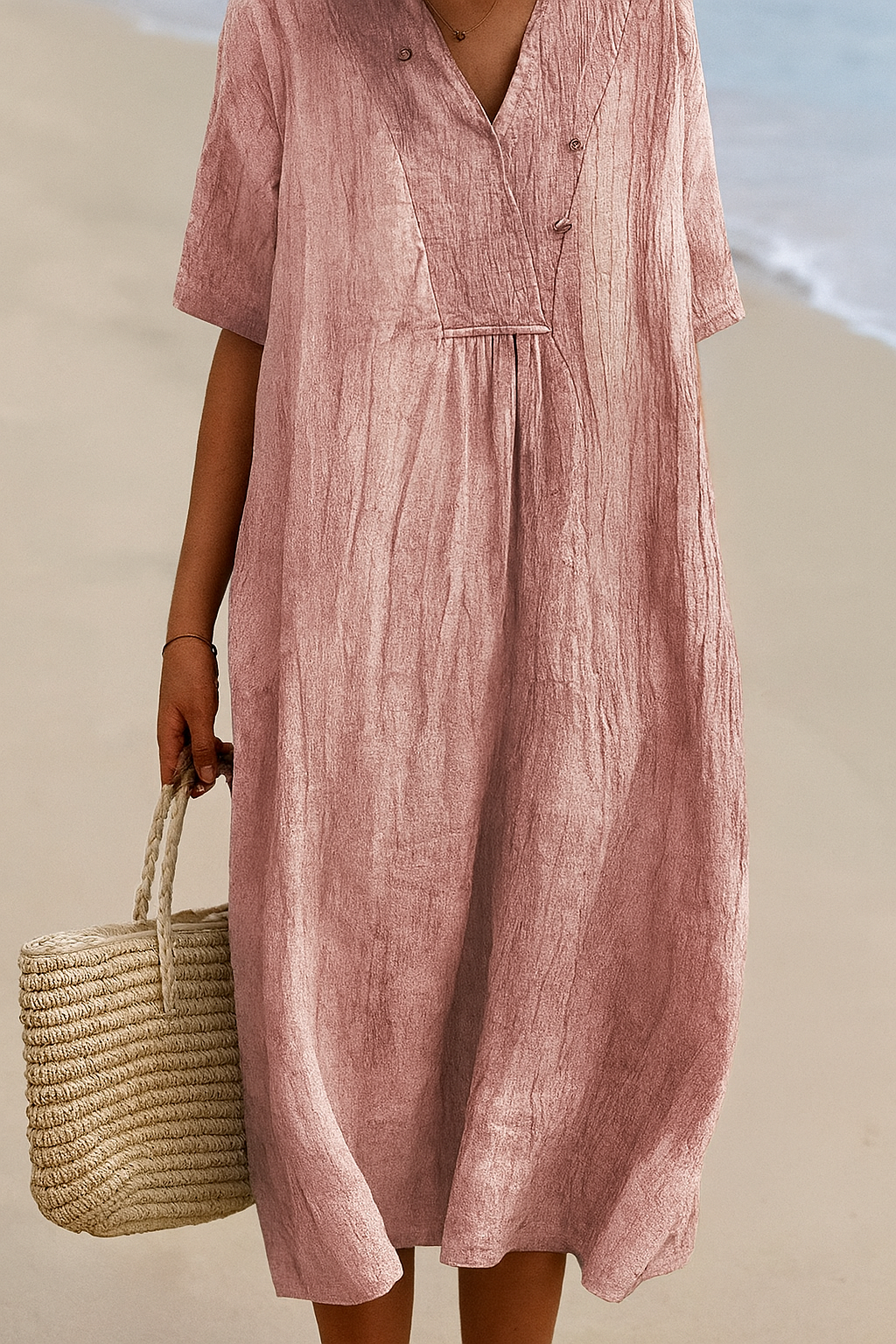 Oak & Coral | Women's Casual Midi Dress with V-Neck