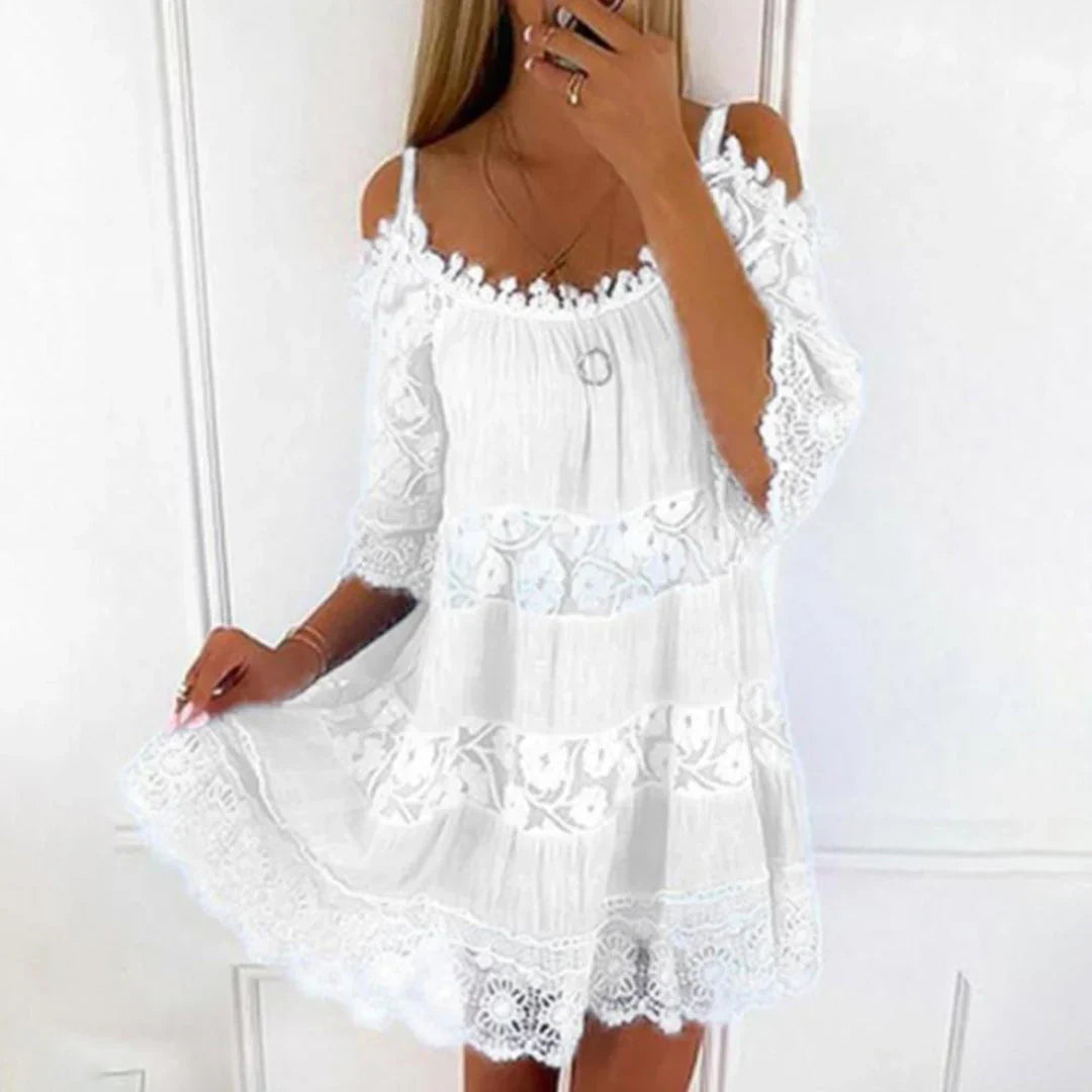 Oak & Coral | Women's Cold Shoulder Mini Dress with Lace and Embroidery