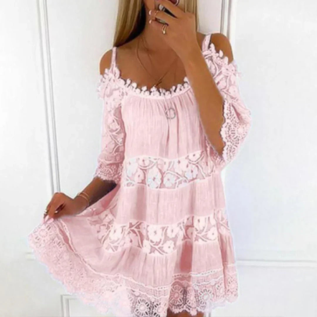 Oak & Coral | Women's Cold Shoulder Mini Dress with Lace and Embroidery