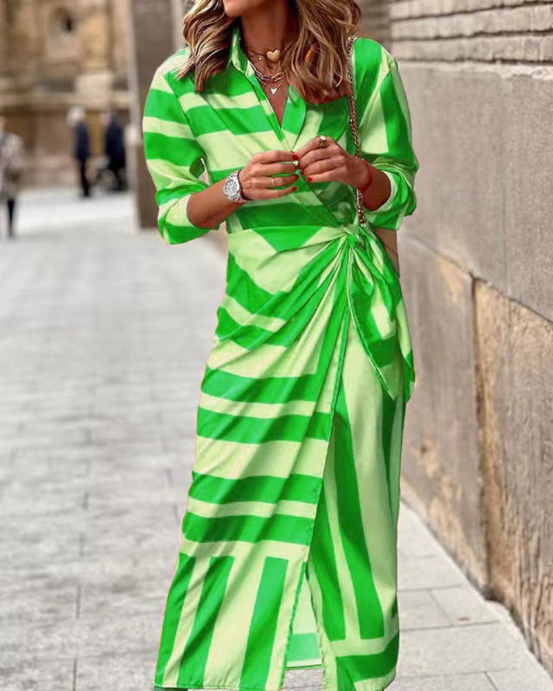 Oak & Coral | Women's Collared Wrap Dress with Tie Detail