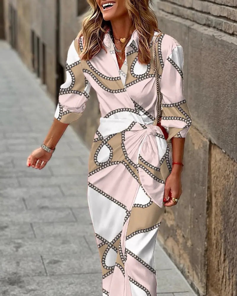 Oak & Coral | Women's Collared Wrap Dress with Tie Detail