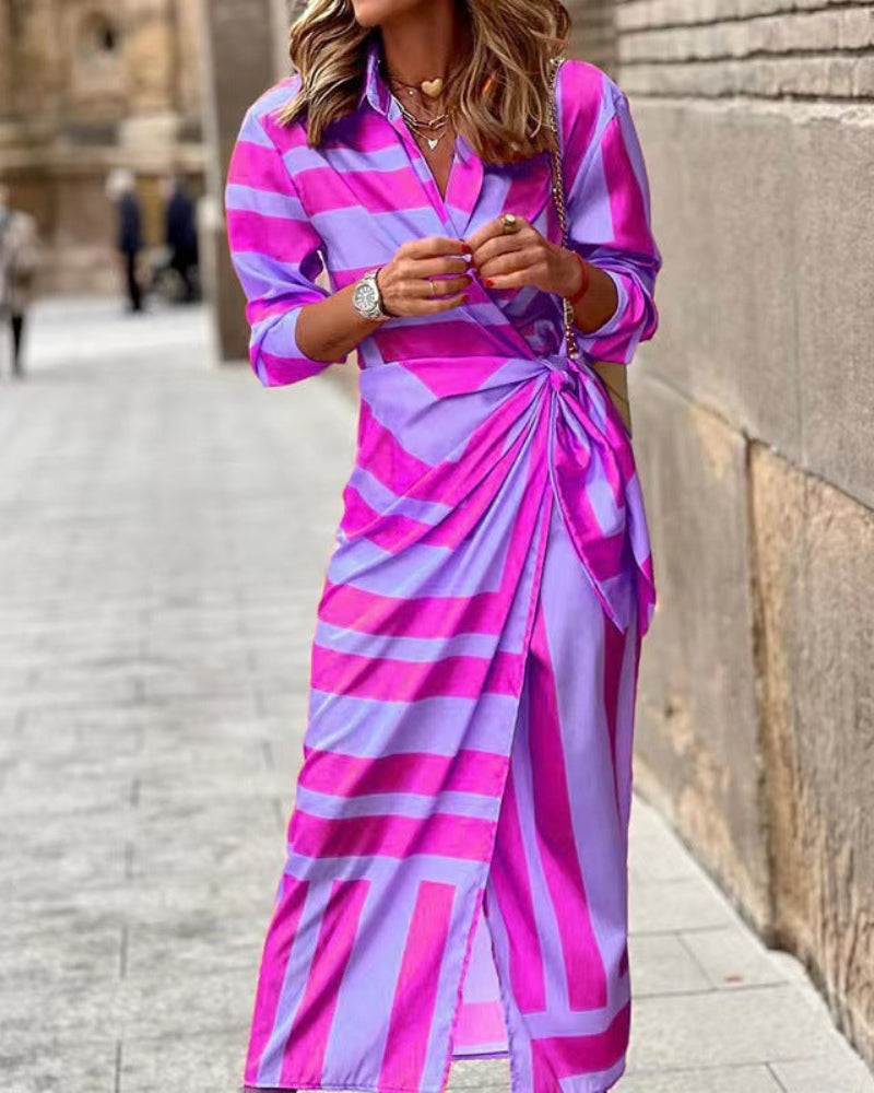 Oak & Coral | Women's Collared Wrap Dress with Tie Detail
