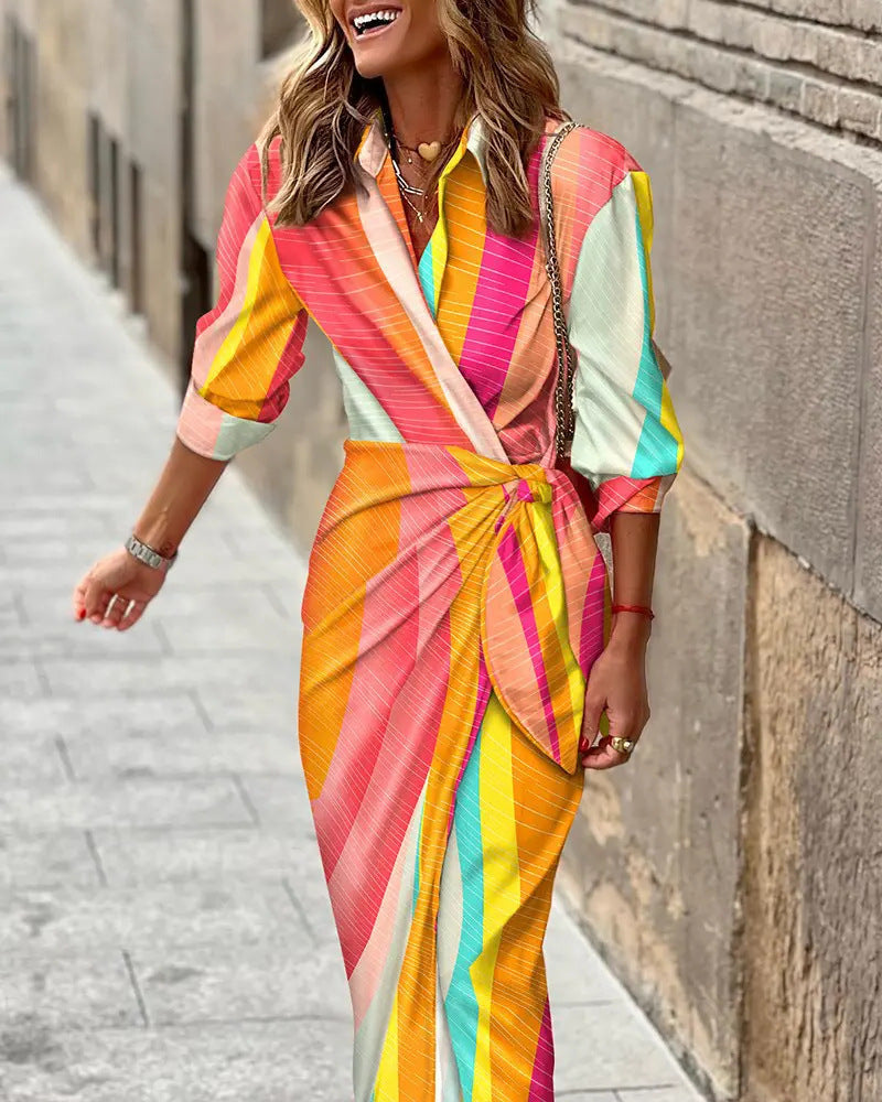 Oak & Coral | Women's Collared Wrap Dress with Tie Detail