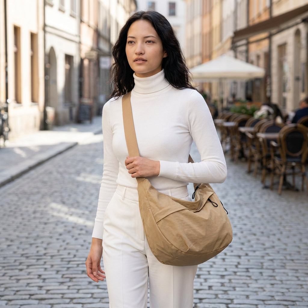 Oak & Coral | Women's Crescent Shoulder Bag with Braided Detail