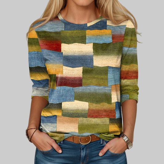 Oak & Coral | Women's Crew Neck T-shirt with Patchwork Print