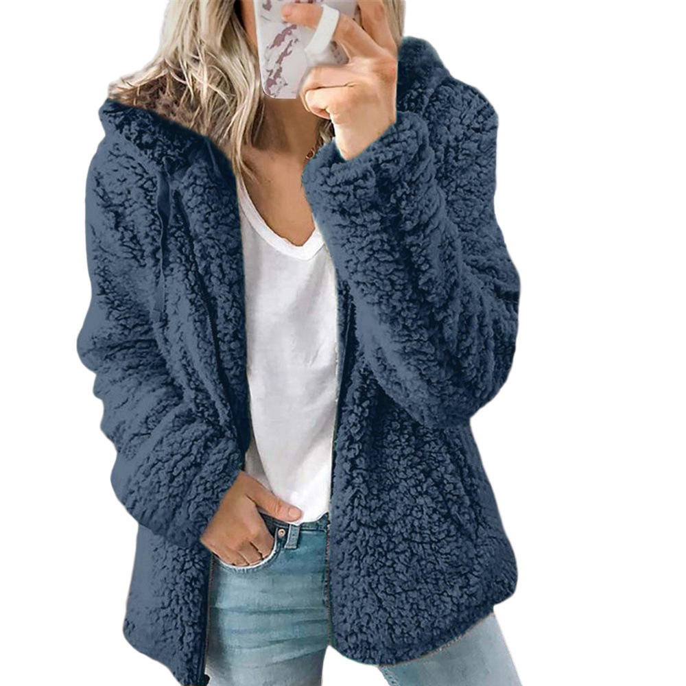Oak & Coral Women's Fashion | Elegant Bear Teddy Fur Coat: Soft Fleece Coat with Pockets and Zipper
