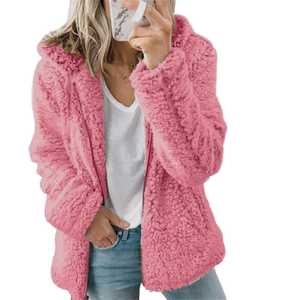 Oak & Coral Women's Fashion | Elegant Bear Teddy Fur Coat: Soft Fleece Coat with Pockets and Zipper