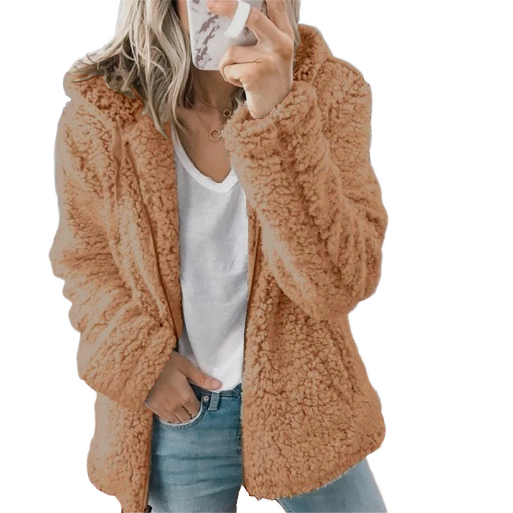 Oak & Coral Women's Fashion | Elegant Bear Teddy Fur Coat: Soft Fleece Coat with Pockets and Zipper