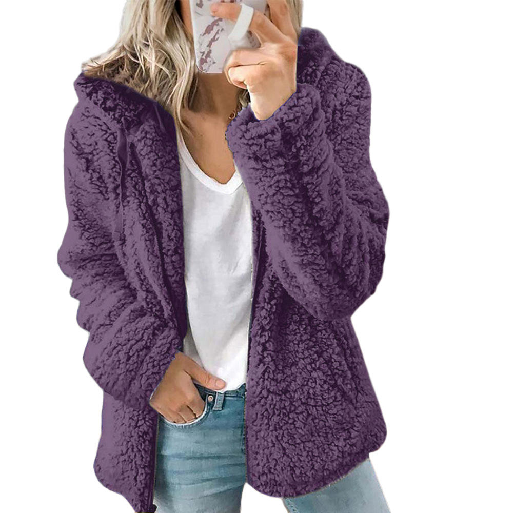 Oak & Coral Women's Fashion | Elegant Bear Teddy Fur Coat: Soft Fleece Coat with Pockets and Zipper