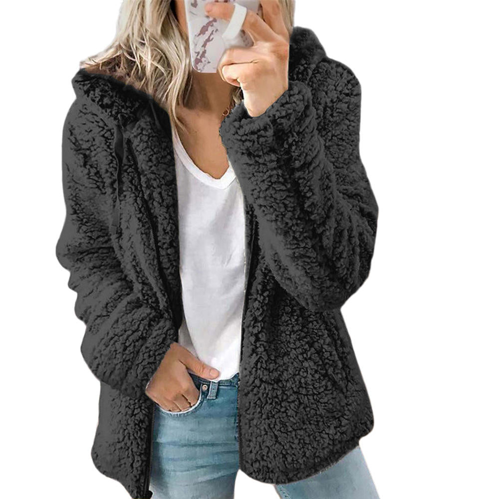Oak & Coral Women's Fashion | Elegant Bear Teddy Fur Coat: Soft Fleece Coat with Pockets and Zipper