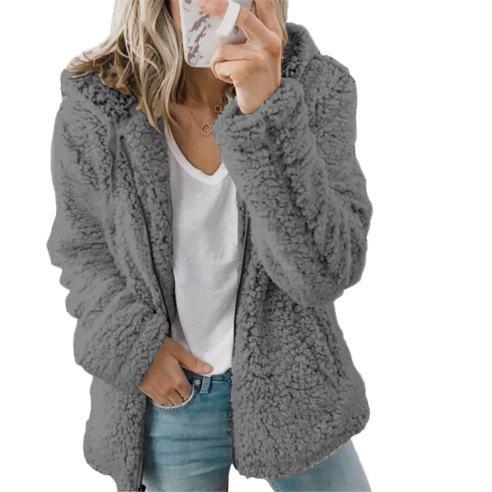 Oak & Coral Women's Fashion | Elegant Bear Teddy Fur Coat: Soft Fleece Coat with Pockets and Zipper
