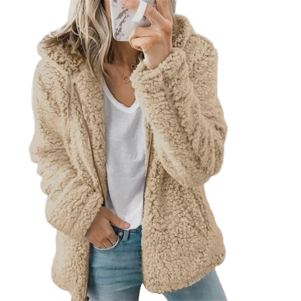 Oak & Coral Women's Fashion | Elegant Bear Teddy Fur Coat: Soft Fleece Coat with Pockets and Zipper